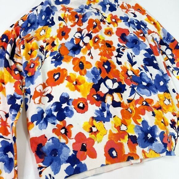Lands' End Sweater Womens Large Multicolor Supima Cotton Floral Cardigan NWT - Picture 6 of 10